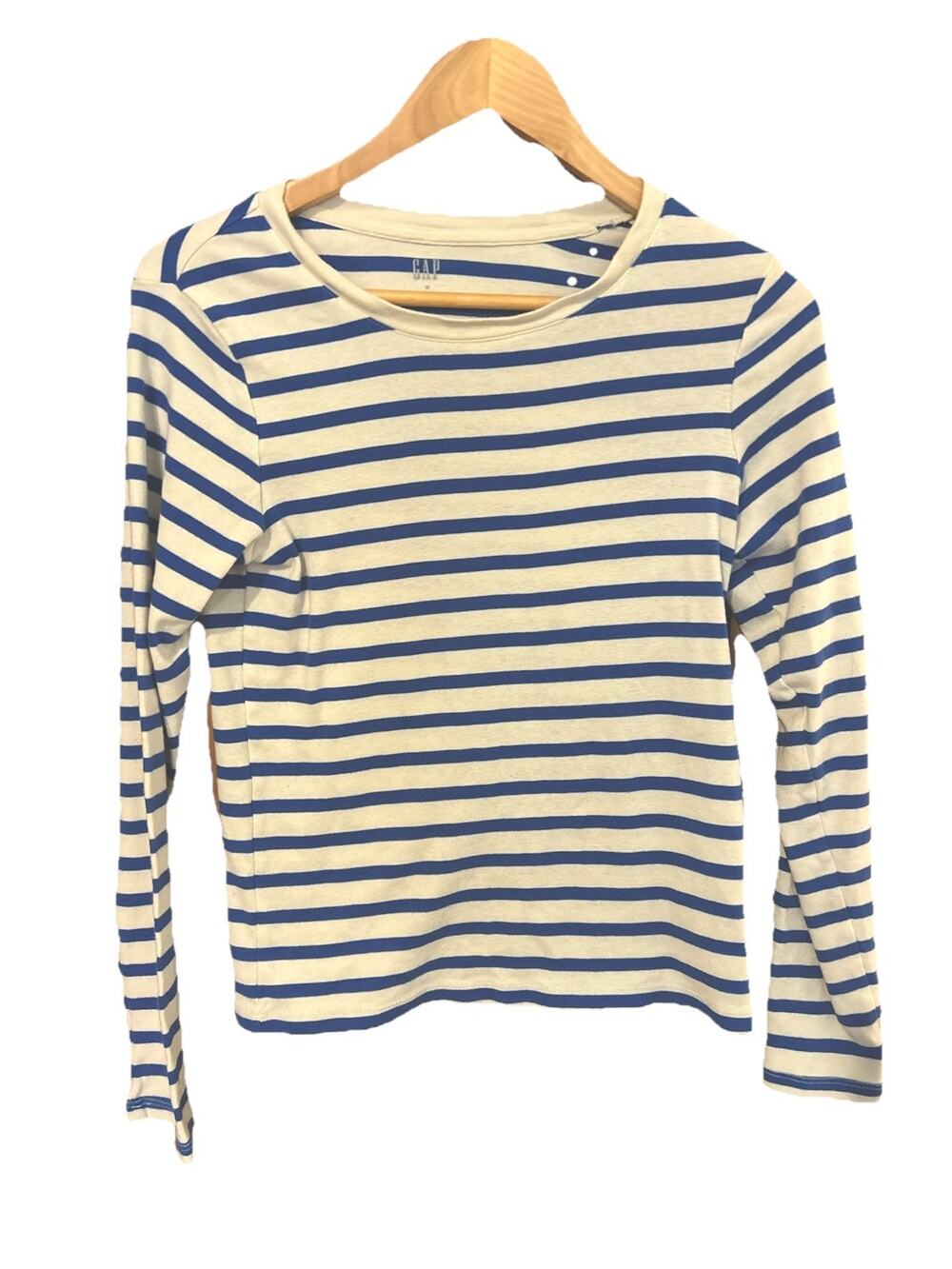 Blue White Striped Long Sleeve Tee Womens Size M Casual Cotton Top